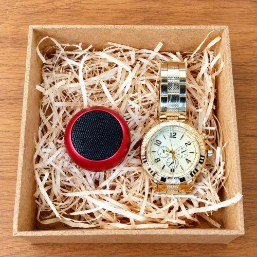 Kit com relógio masculino + mini caixa de som Bluetooth