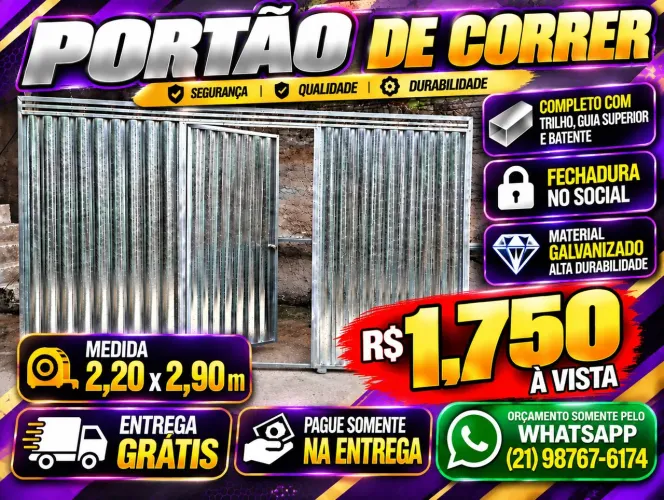 Portão garagem galvanizado. Entrega grátis pague somente na entrega