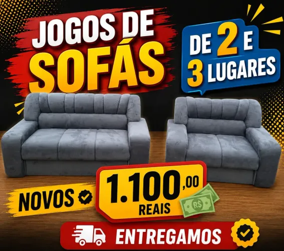 JOGOS DE SOFÁ DE 2 E 3 LUGARES NOVOS 