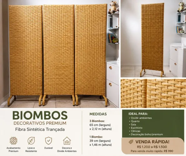 Biombos Decorativos Premium - Fibra Sintética Trançada