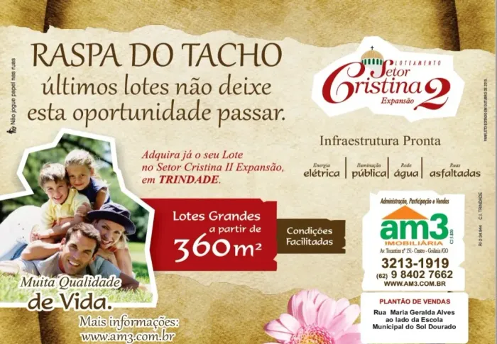 Vendo Lote a Prestação Qds. 58, 65, 66 e 63. Setor Cristina II Expansão - Trindade, Goiás