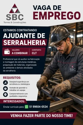 VAGA PARA AUXILIAR DE SERRALHERIA