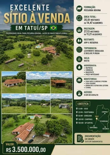 Sítio Formado para Pecuária com Rica Hidrografia  Tatuí/SP