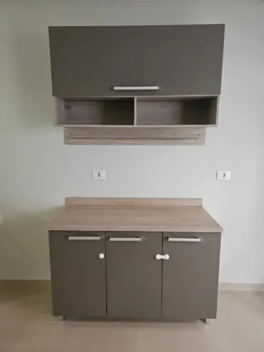 Armário de Cozinha Balcão 3 Portas + Armário Suspenso Com Divisórias