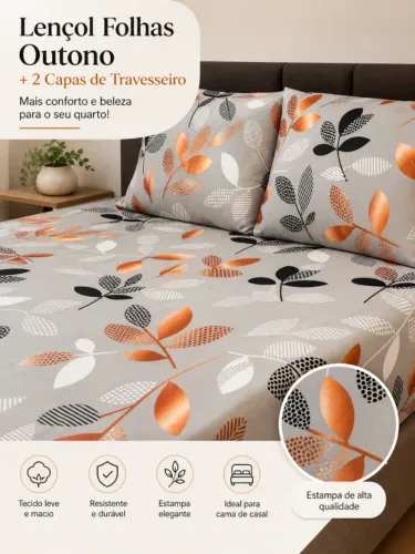 Lençol Floral Moderno + 2 Capas de Travesseiro