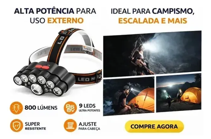 LANTERNA DE CABEÇA COM 9 LEDS