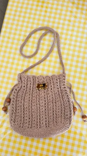 Bolsa Saco de Crochê Artesanal Nude - Feita à Mão