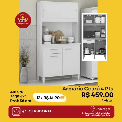 PROMOÇÃO URGENTE - Armário de Cozinha Branco 4 PORTAS por apenas 12x de R$41,90