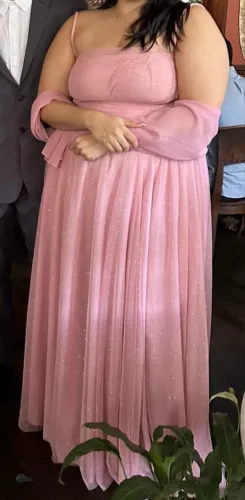 Vestido Madrinha/Festa GG Rosa com Brilho e Tule - Usado 1x