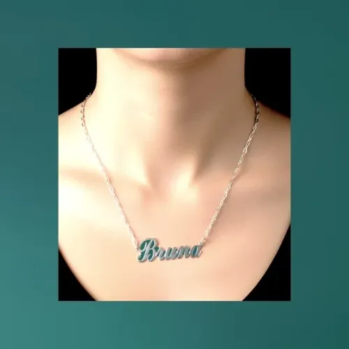 Colar de prata Elo Fígaro 1 x 1 com o nome Bruna