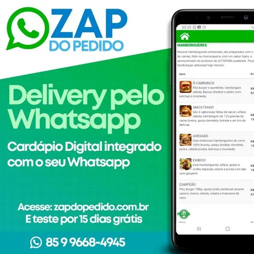 Sistema de Pedidos Delivery via WhatsApp - 49,90 Mensal - Zapdopedido.com.br