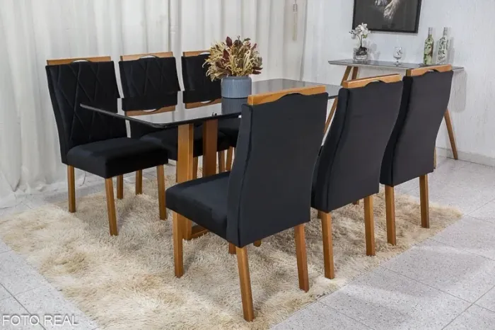 Sala de Jantar Stella160×80 6 Cadeiras Madeira Maciça rf43