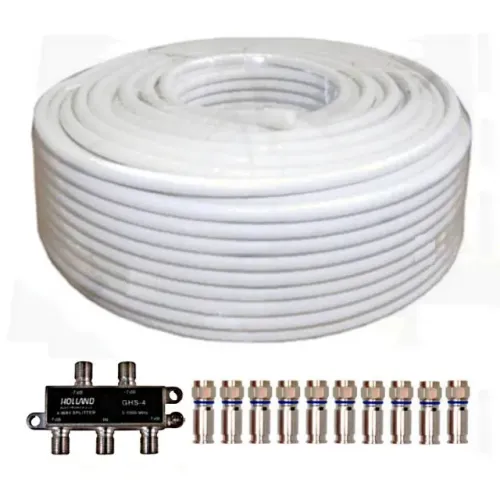 50 Metros Cabo RG6 TFC Amphenol 01 Divisor Hollland GHS-4 Saídas 10 Conectores