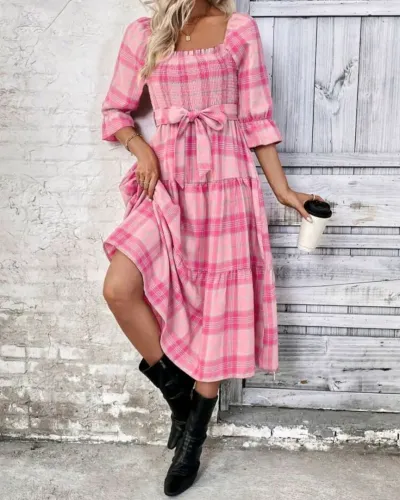 Vestido xadrez rosa