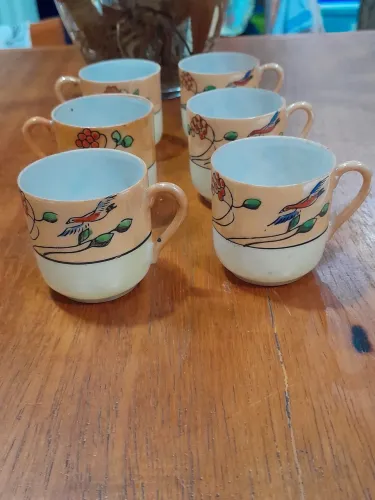 6 xícaras de café Porcelana casca de ovo, pintura feita a mão