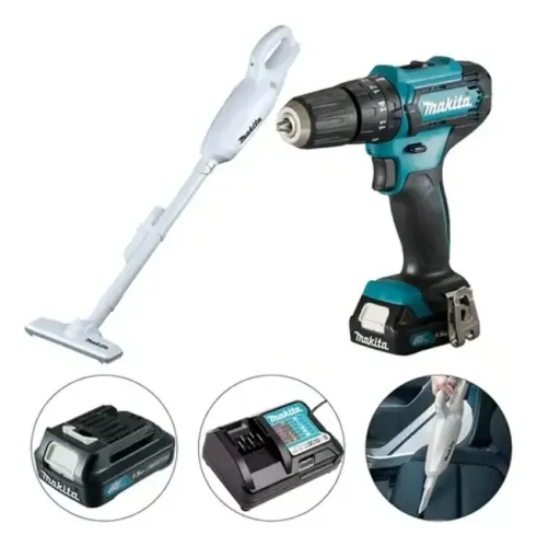 Furadeira Parafusadeira A Bateria 12v + Aspirador Makita Azul