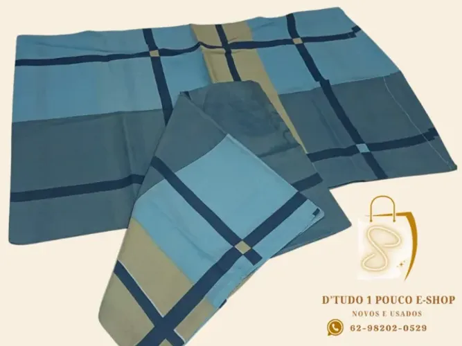 PROMOÇÃO!  KIT C/ 02 fronhas de algodão com estampa xadrez em tons de azul e bege 70X50 CM