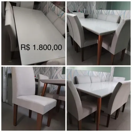 MESA DE JANTAR (MADEIRA COM TAMPO DE VIDRO) COM 6 CADEIRAS