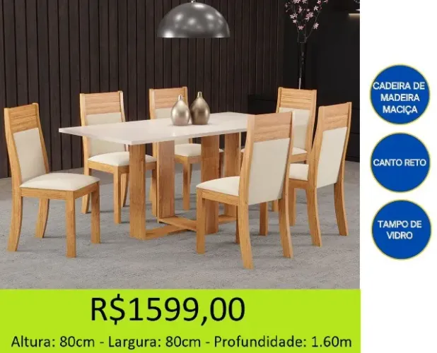 mesa de jantar com tampo em vidro 4 cadeiras - a pronta entrega