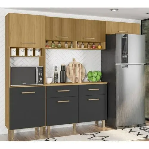 Kit Cozinha Grande Completo Modulada Freijó/Cinza Acetinado Rippas - Para Pronta Entrega 