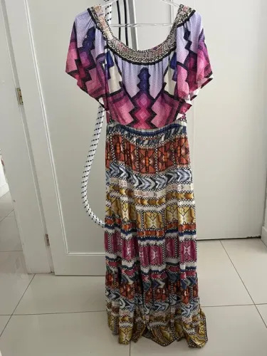 Vestido longo estampado tomara que caia (Farm)