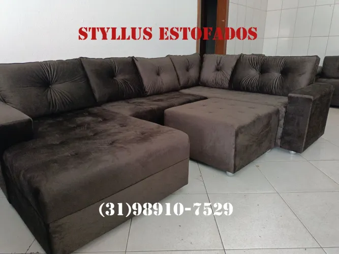Sofá de Canto em Suede Marrom - Novo