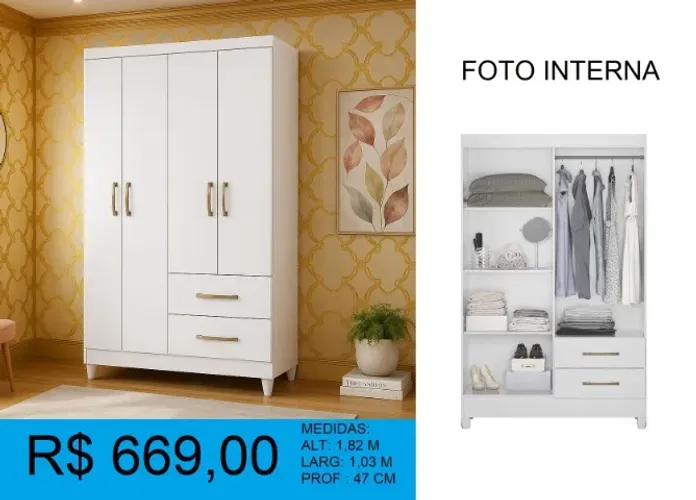 Guarda roupa solteiro 4 portas- parcelamos sem juros
