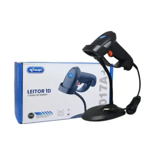 Leitor de Código de Barras Laser 1D USB Knup KP-1017A+ com Suporte - Agilidade e Precisão
