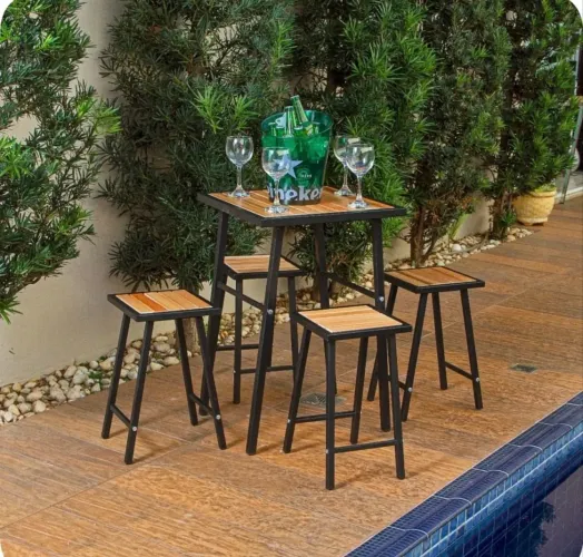Mesa banqueta madeira ferro área externa 