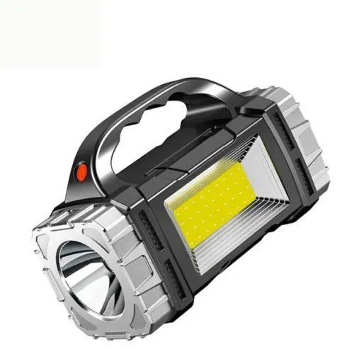 LANTERNA LED GRANDE RECARREG DE ALTA POTÊNCIA MULTIF COM LUZ LATERAL, preto com prata