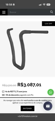 Guidão Moto Ape Hanger Curve Harley Davidson