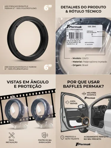 Par aros espaçadores para alto-falantes 6 polegadas universal
