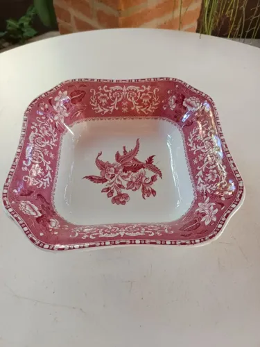 Saladeira Quadrada Antiga Spode Camilla Pink Porcelana Inglesa