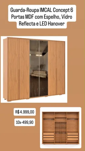 Guarda-Roupa IMCAL Concept 6 Portas MDF com Espelho, Vidro Reflecta e LED Hanover