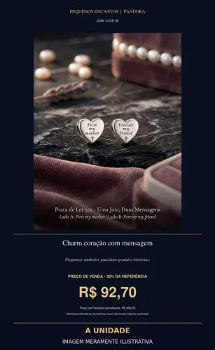 Charm coração com mensagem
