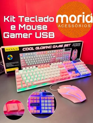 Teclado e Mouse Gamer RGB AOAS Rosa