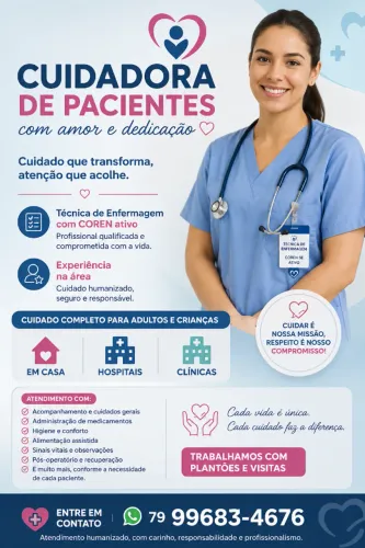 Cuidadora de Pacientes - Técnica de Enfermagem com COREN Ativo
