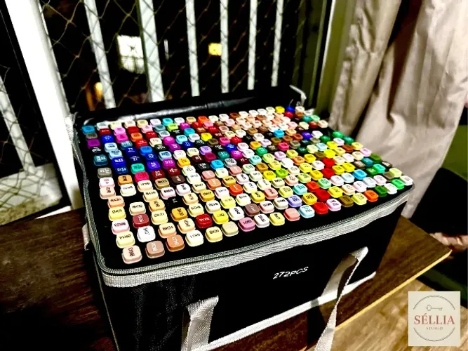 Maleta Kit 272 Canetinhas Marcadores Artísticos Ponta Dupla (para colorir Bobbie Goods)