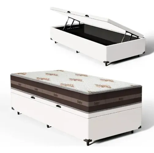 Cama Box Solteiro Completa com Colchão + Baú Casal