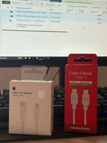 Cabo carregador rápido turbo USB C Tipo C e Lightning 1 metro