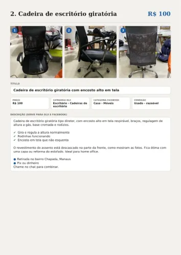 Cadeira de escritório giratória com encosto alto em tela