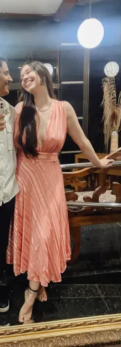 Vestido rosa de festa, mídi, tamanho 38 