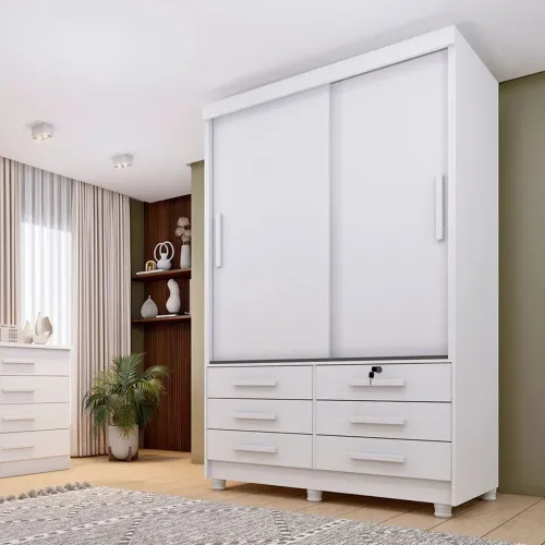 Guarda Roupa Solteiro com pés 2 Portas 6 Gavetas 133cm Chicago - Tcil