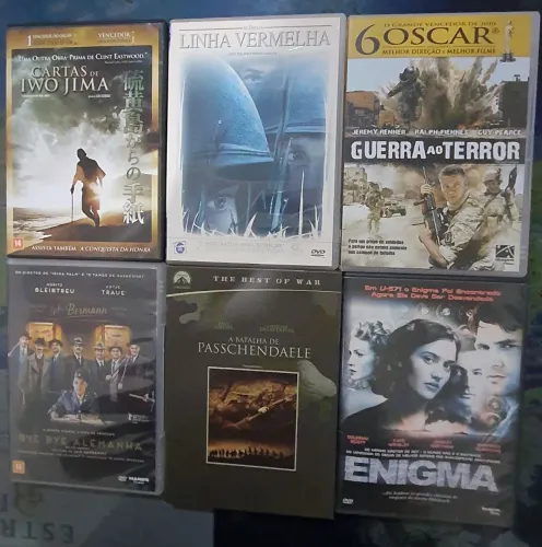 Kit de 6 filmes em DVDs originais tema drama guerra: Enigma, guerra ao terror, Linha verme