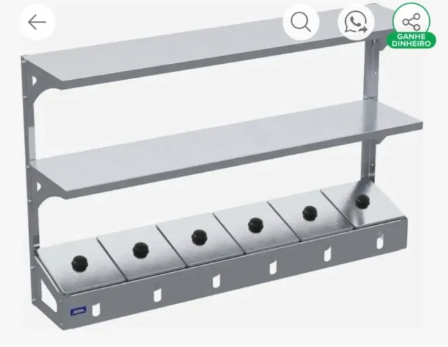 Condimentadora - 6 Cubas de inox com prateleiras