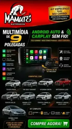 Multimídia com carplay e Android auto .todos veículos novas