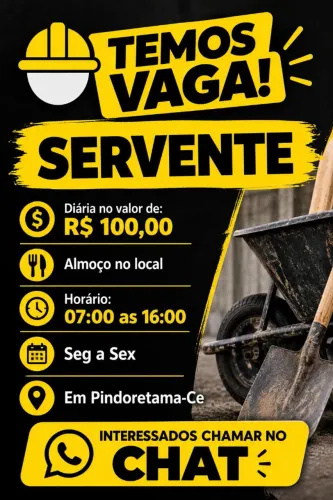 Vaga de Servente em Pindoretama