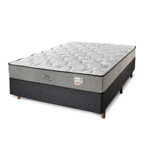 Conjunto Cama Box Casal 138x58 Molas Ensacadas Linho Cinza/Preto