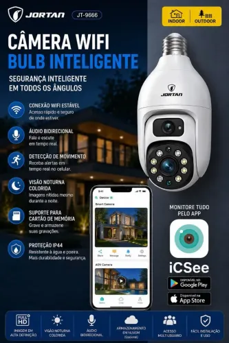 Câmera IP wi-fi bocal duas lentes Jortan 