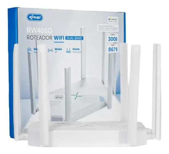 Roteador Wifi Giga 5GHz / 2.4GHz Knup KP-RW406/G 8 Antenas *NOVO*